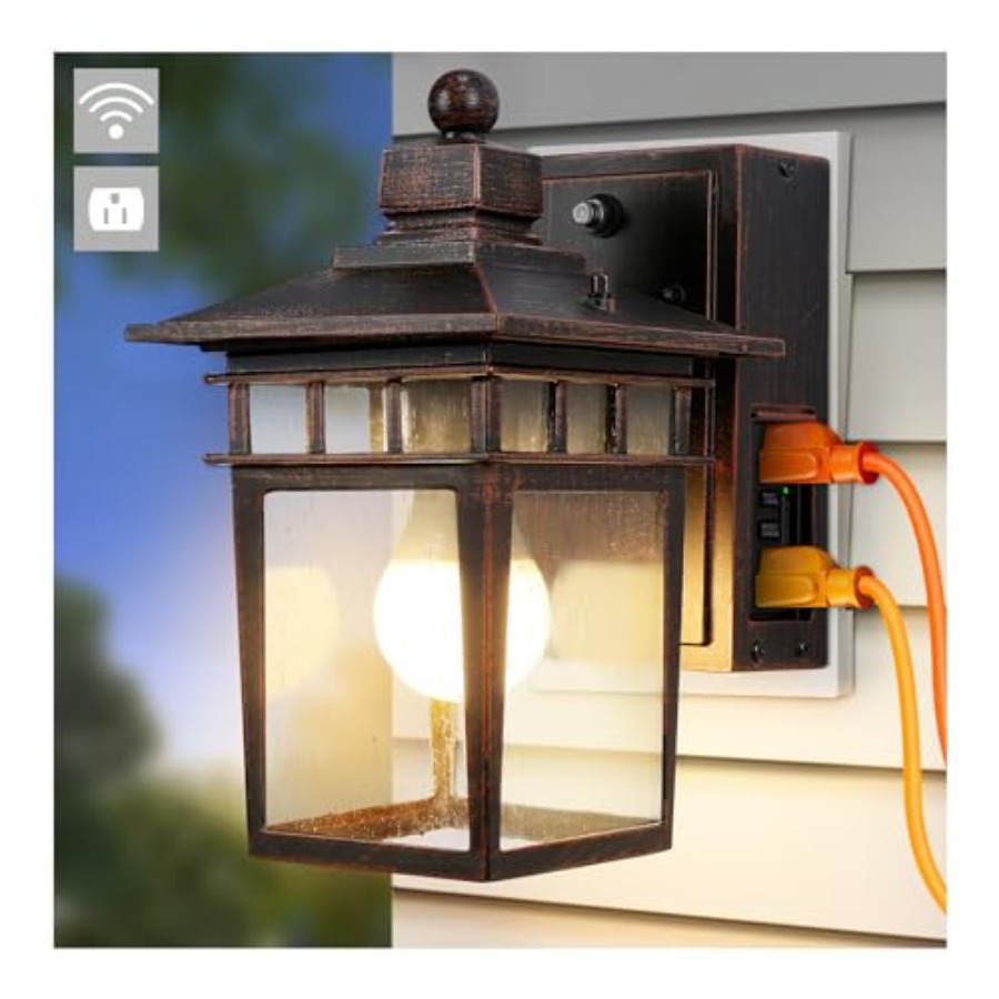 Solar Wall Sconce - Lámpara Exterior con Enchufe GFCI, Luces